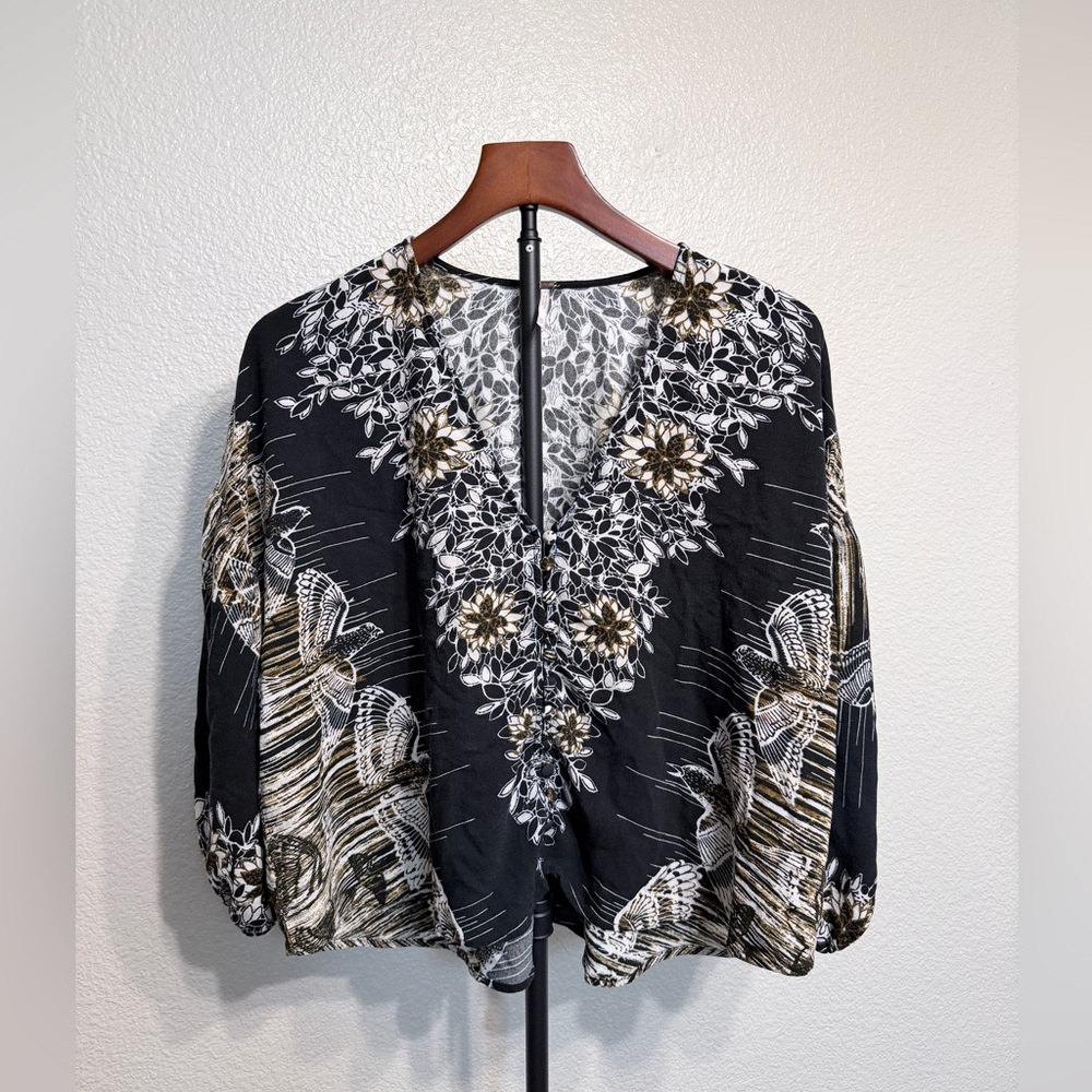 Free People ‘Birds of a Feather’ Floral Blouse Boho Peasant Top - Women’s XS